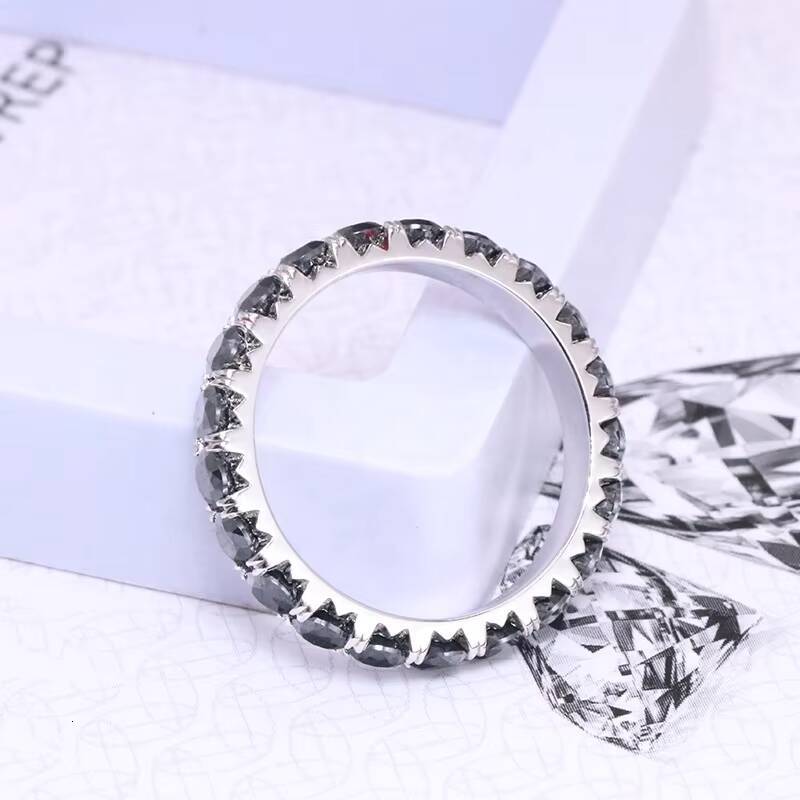 Customized 925 Sterling Silver Eternity Band Ring High Quality Round Brilliant Cut 3mm Black Moissanite Ring Band for Men Women