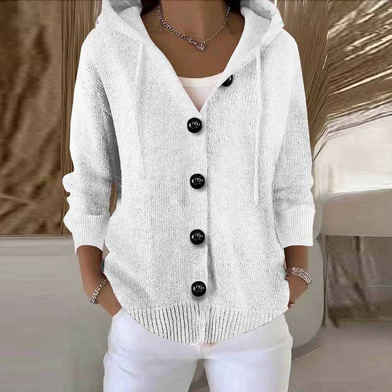 New Hooded Sweatshirt Women Long Sleeve Knitted Tops Cardigan Jacket Cross Border Button Sweater Cardigan Women Fashion CoatT251028