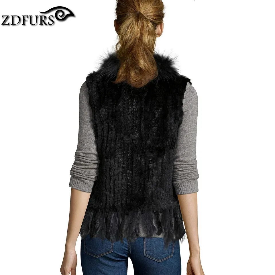 ZDFURS high quality knitted rabbit fur vest raccoon dog fur collar knitted vest rabbit fur waistcoat ZDKR165005 251029
