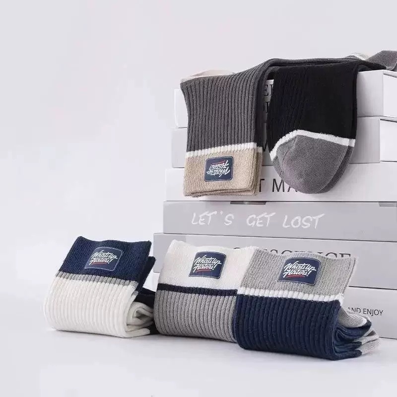 Designer socks men's mid length socks trendy and versatile all season socks casual cotton socks sweat absorbing and odor proof business letter me