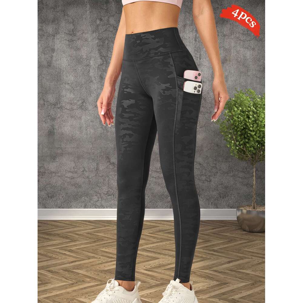 4pcs Women's Yoga 5D Anti-Print High-End Craft Outdoor Fiess Leggings, Butt Lifting Tummy Control Long Pants, Sweat-Absorbent Breathable Comfort 