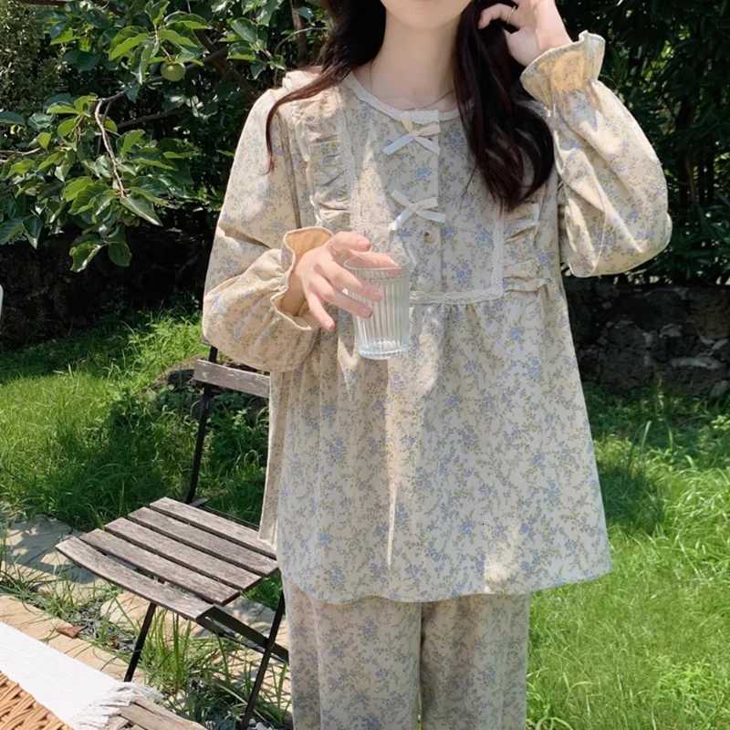 Women Plus Size Pajamas Garden Style Student Homewear TwoPiece Korean Version of the Bow Can Be Worn Outside LongSleeved womenT251029