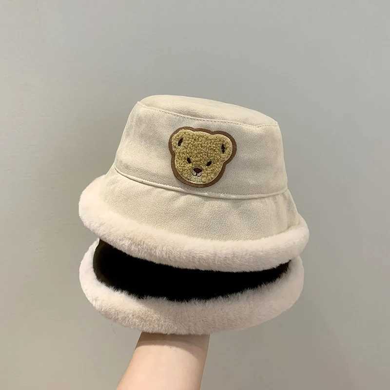 Winter Suede Toddler Kids Bucket Hat Cartoon Bear Thicken Plush Fisherman Hats For Baby Outdoor Girls Boys Warm Basin Cap251028