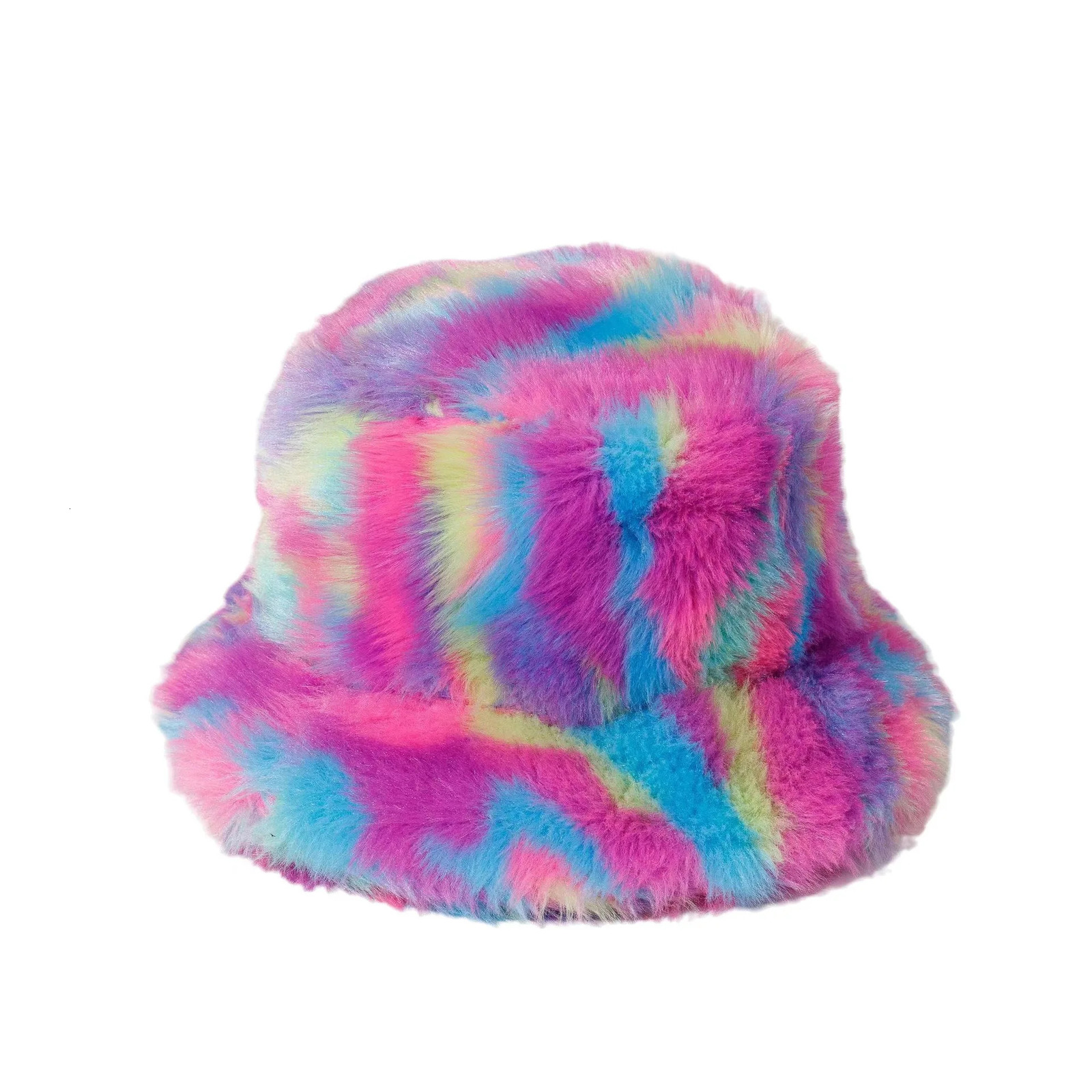 rainbow flat roof Fashion Autumn Winter Leopard Fur Bucket Hat ball Plush Fisherman Soft Warm Thick Basin Hats 251013