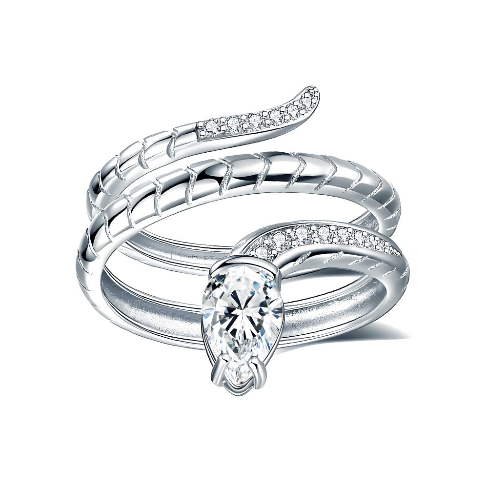 TaiYang 0.8ct Teardrop Moissanite Snake Ring for Women, Adjustable Luxurious 925 Sterling Silver Wedding Engagement Diamond Ring with Moissanite Certi