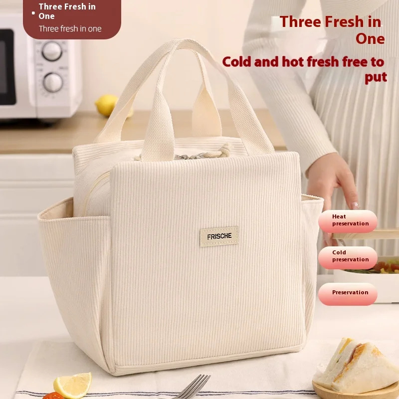 Corduroy Thermal Insulation Lunch Bags Multifunctional School Cooler Picnic Food Pouch Insulated Handbag for Picnics School 251029