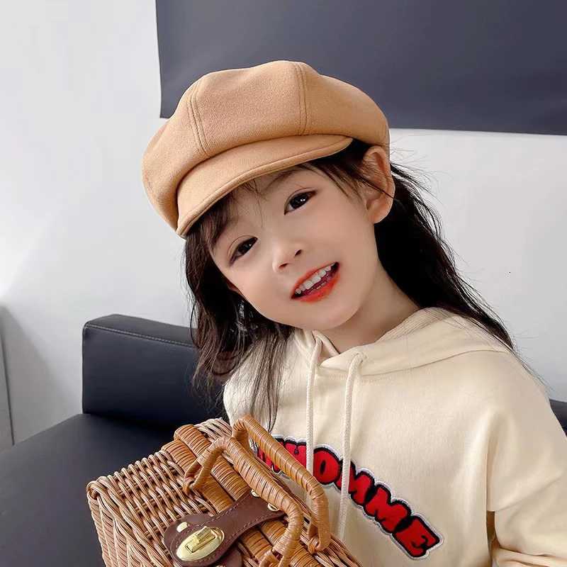 Solid Felt Kids Beret Korean Girl Octagonal Hat Autumn Winter Children Beanie Bonnet Artist Painter Cap 210year Baby Sun Visors251028