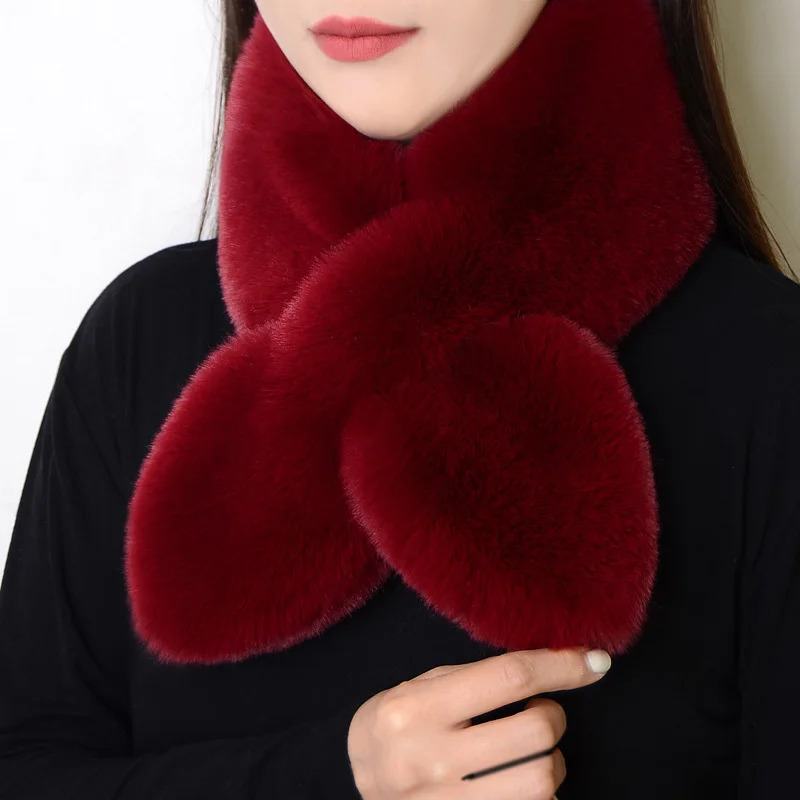 Women Winter Warm Thicken Collar Scarf Solid Color Faux Rabbit Fur Plush Shawl Scarfs Elegant Neckerchief Wrap Neck Warmer 251029