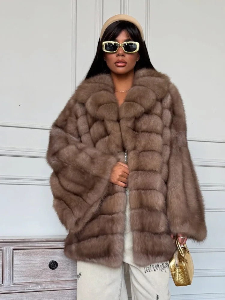 Fashion Solid Fur Coat Women Lapel Waist Cinching Long Sleeve Hidden Button Coats Lady 2025 Winter High Street Outwear 251029