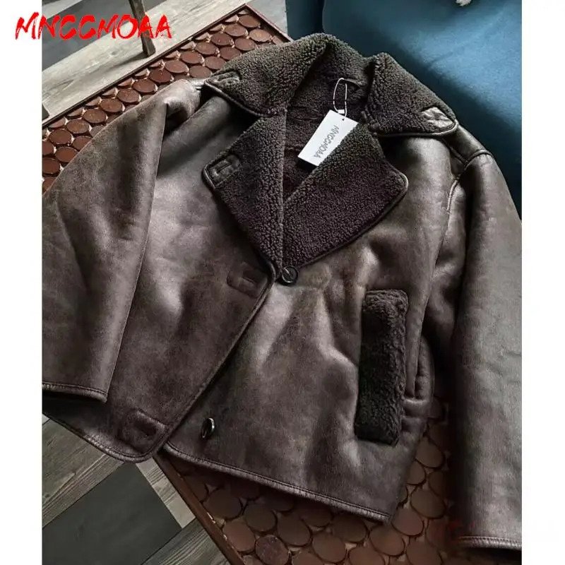 MNCCMOAA High Quality Winter Women Vintage Long Sleeve Warm Faux Fleece Jacket Coat Female Casual Solid Pocket Outwear Tops 251029