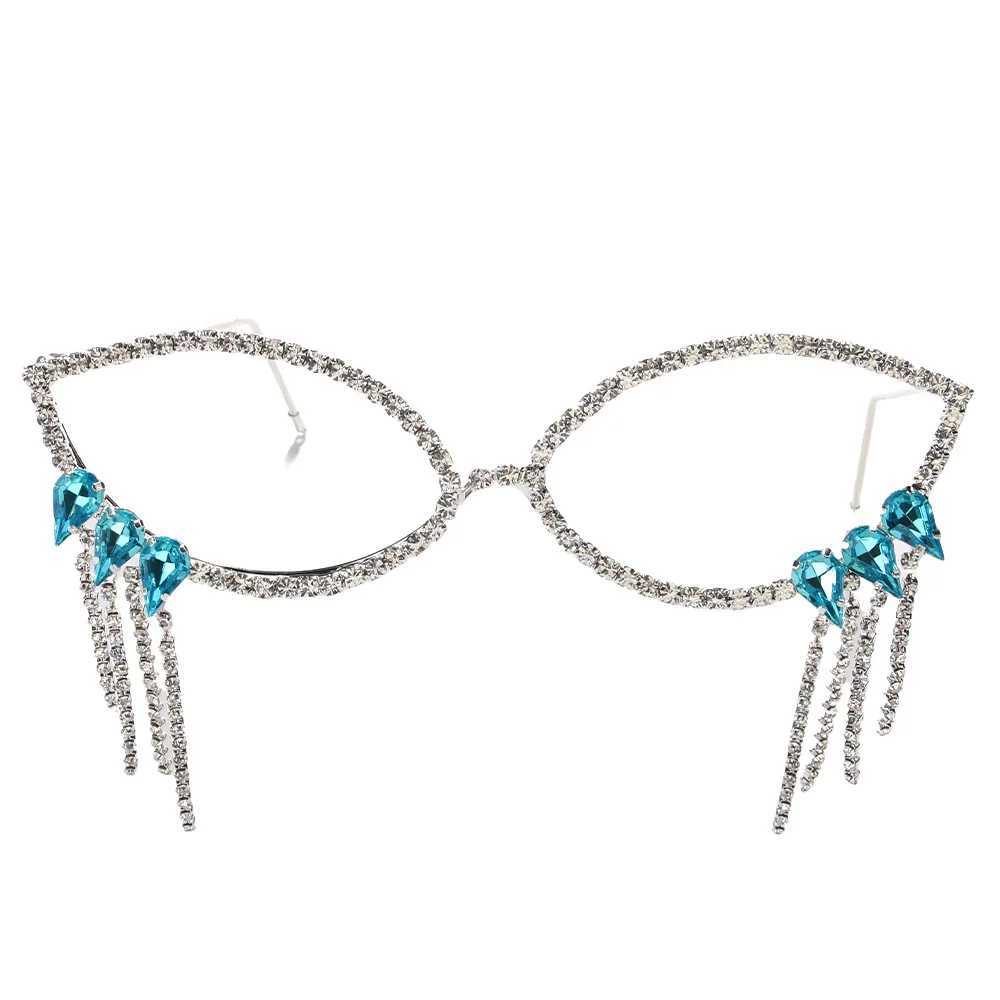 Stonefans Blue Crystal Rhinestone Glasses Frames Jewelry for Women 2024 Fashion Tassel Chain Glasses Frames No lenses W251029