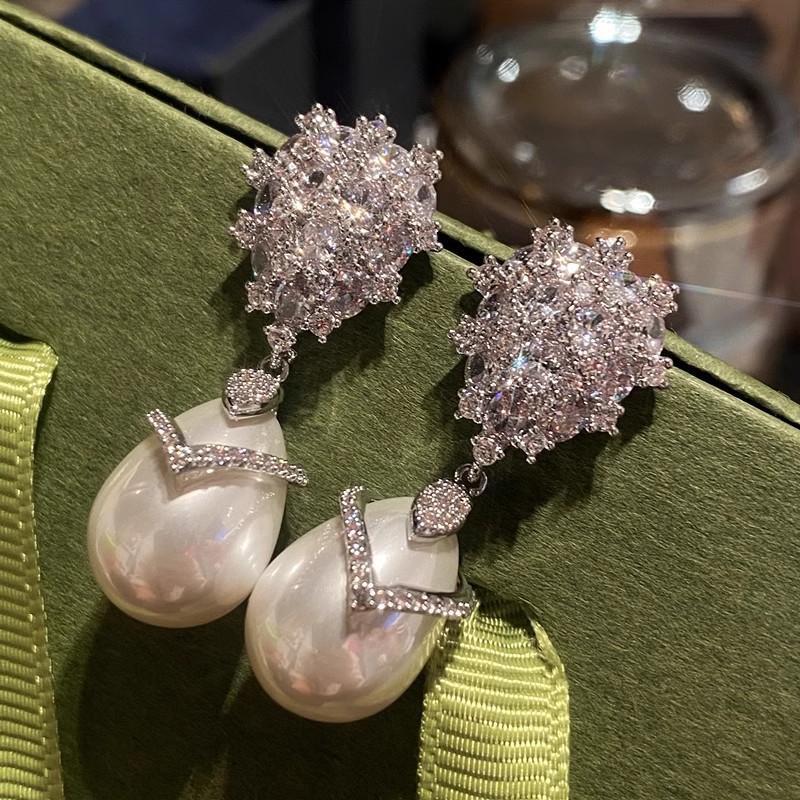 Choucong Sparkling Handmade Dangle Earrings Luxury Jewelry 925 Sterling Silver Fill White 5A Cubic Zircon CZ Diamond Gemstones Lab Pearl Women Drop Ea