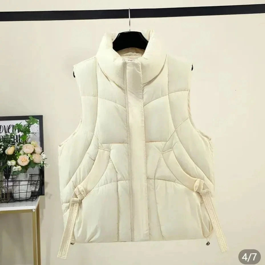 Autumn Winter Women Down Vest Jacket 2025 Women Sleeveless Waistcoat Stand Collar Women Cotton Vest Coat Women Waistcoat Top 251029