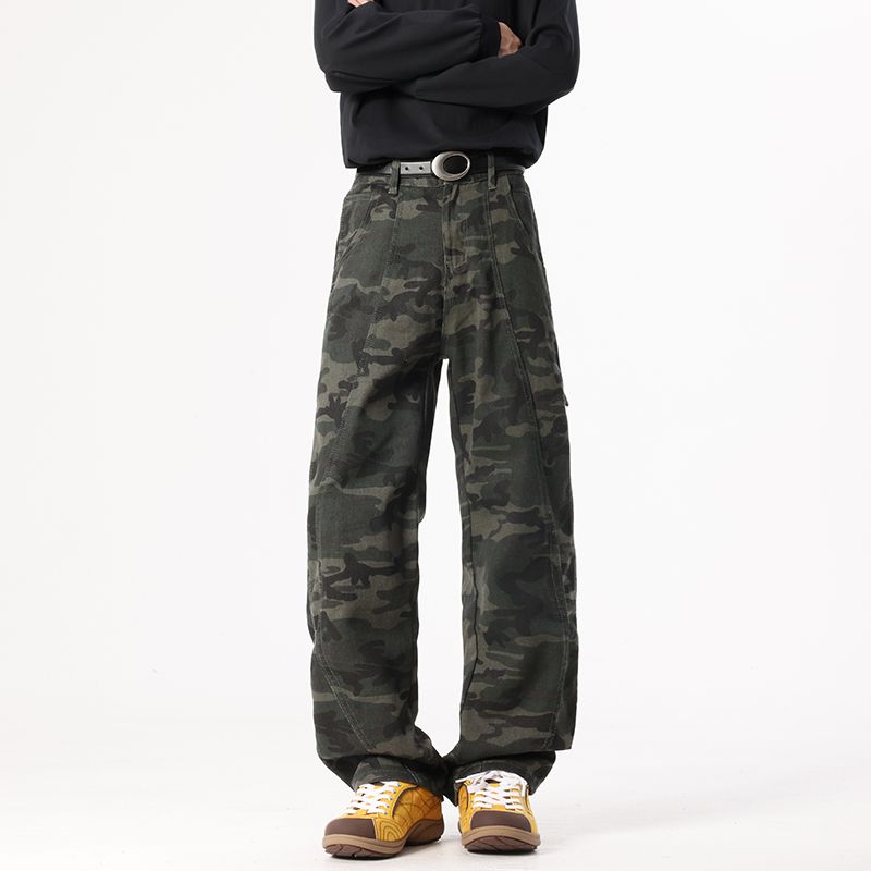 The 2025 autumn/winter new style of jeans, camouflage long pants, semi-elastic button and belt versatile long pants---LK24366