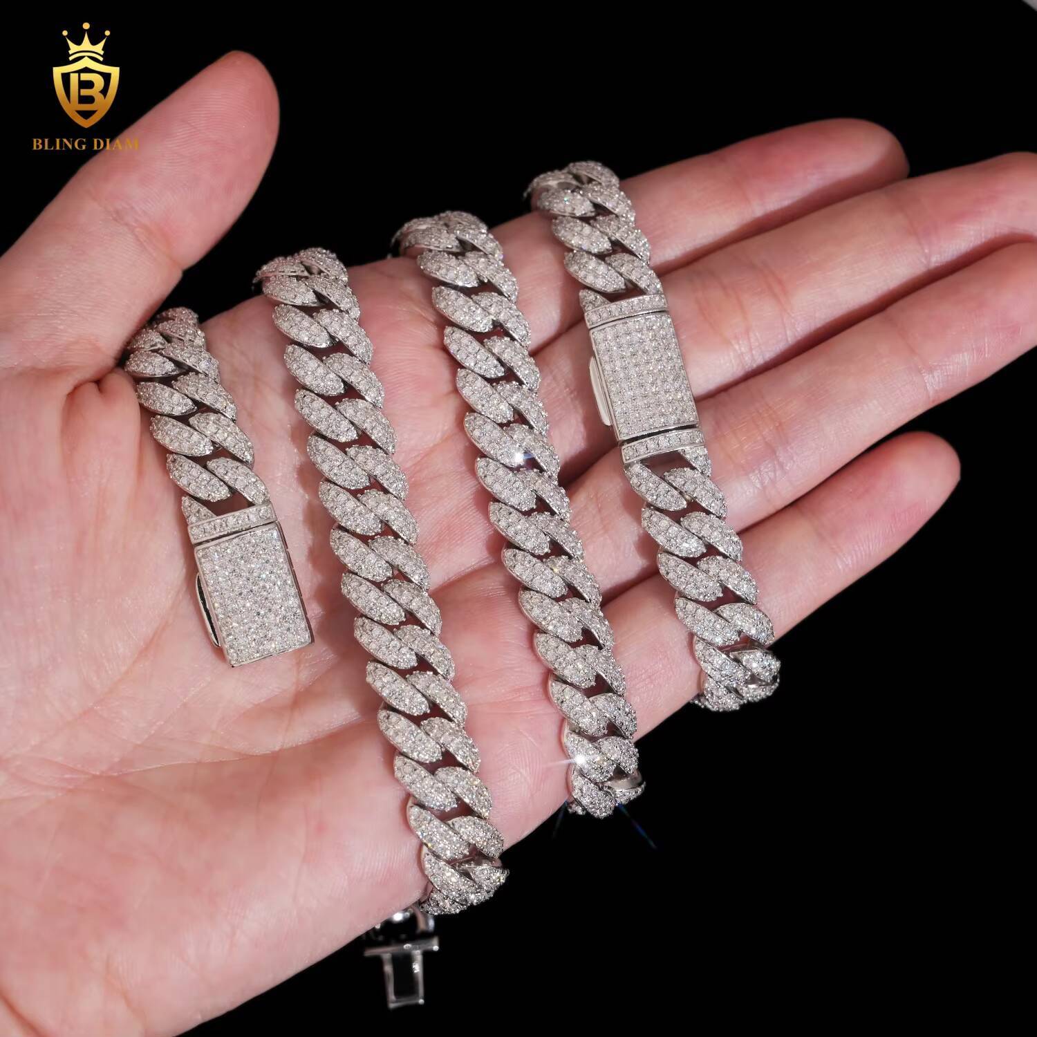 New Design HipHop 10MM S925 Silver Moissanite Cuban Chain Pass Diamond Tester Iced Out VVS Moissanite Necklace Cuban Link Chain
