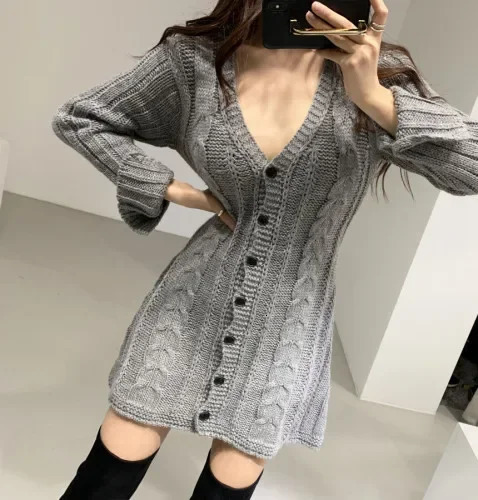 Sweater Dress for Women Long Sleeve Cable Knit Button Down Knitted Mini Dress for Women Teen Fall Winter Chic Outfit 251029