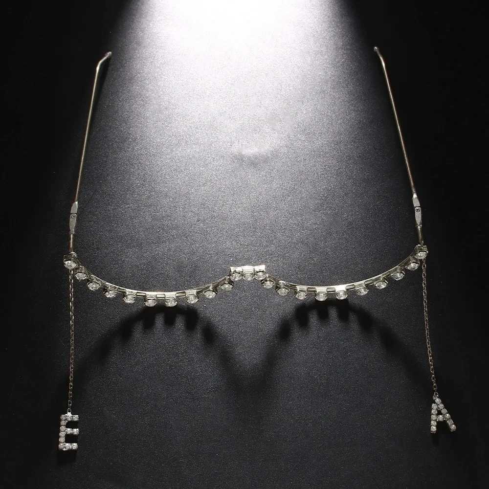 Stonefans Letter EA Tassel Eyeglass Frame No Lens Adjustable Jewelry Rave Designer Crystal Eyewear Frame Women Face DecorationW251029