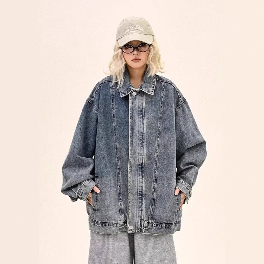 American Style Zipper Design Designer Jacket Denim Jacket For Men Spring And Autumn High Street Trend Plus Size Loose Workwear Jacket