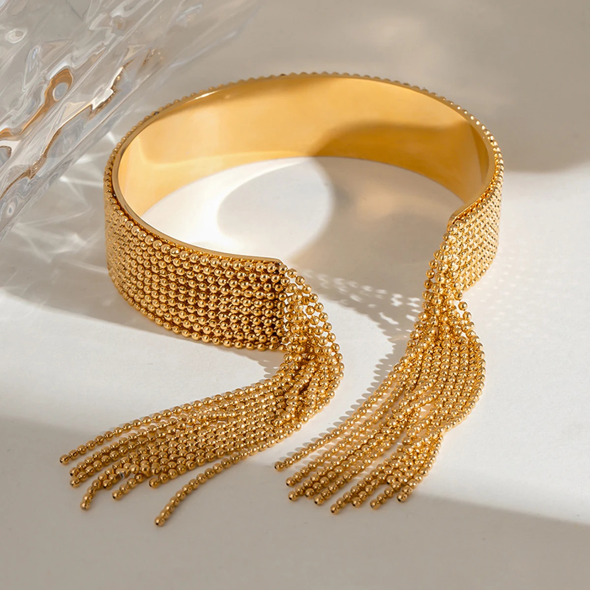 18k Gold Plated Stainless Steel Fashionable And Personalized Round Tassel Bangle Cuff Bracelet Bijoux Femme Waterproof Jewelry 251028