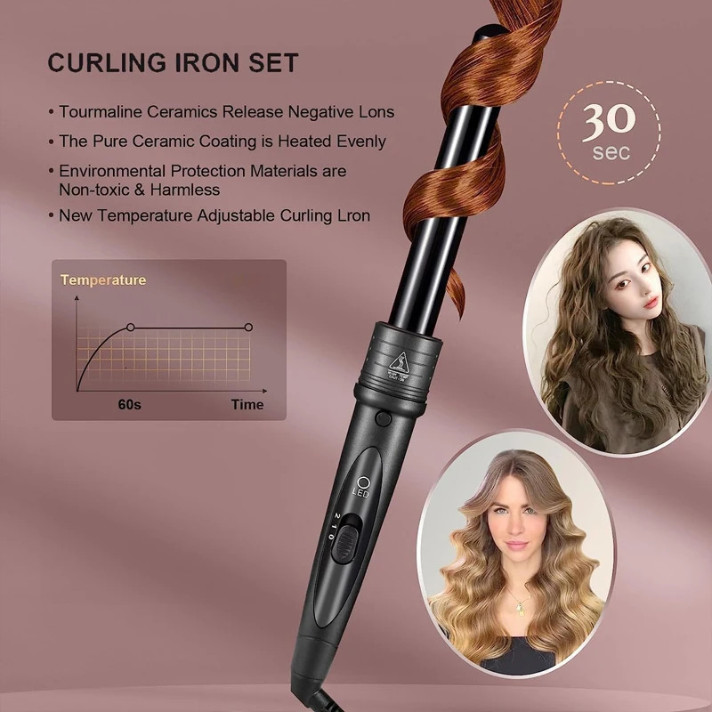 PTC Heating Multifunction Rotary Curling iron 5 in 1 interchangeable Curling tool Quickly heating ceramic barrel curling iron 251029