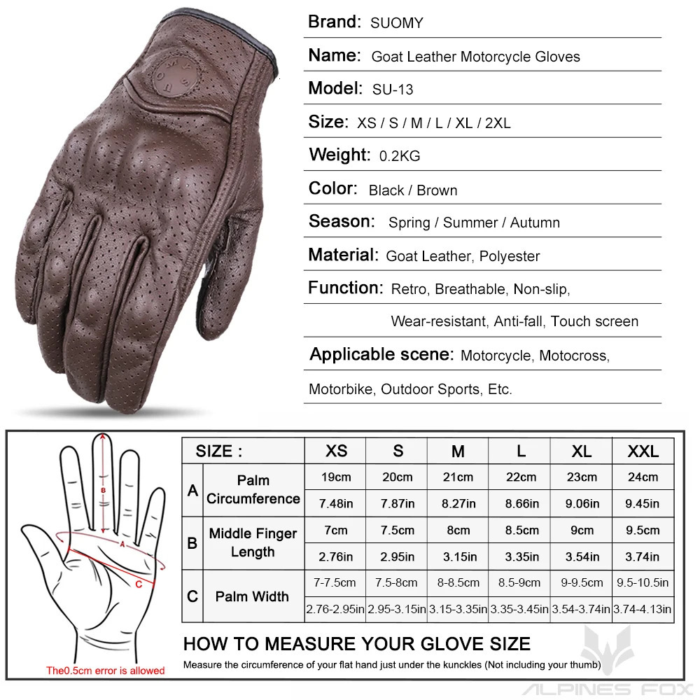 SUOMY Summer Perforated Motorcycle Gloves Retro Brown Real Leather Cafe Racer Motorbike Touchscreen Scooter Guantes 251013