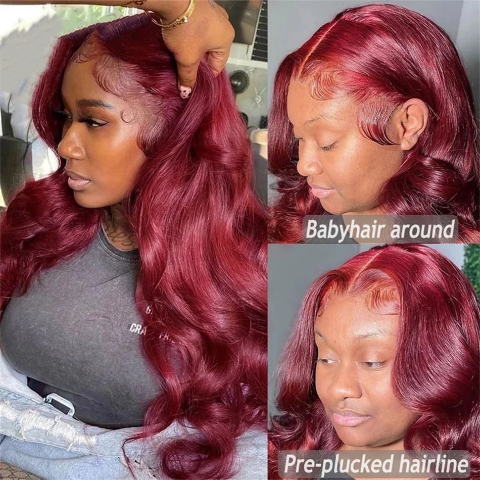 Burgundy 99J Body Wave Lace Front Human Hair Wig HD Transparent Lace Frontal Wigs Brazilian Red Colored Wigs for Women