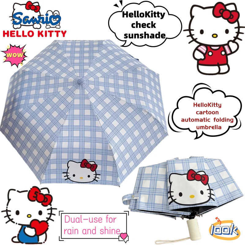 Sanrio Sanrio HelloKitty Cute Creative Plaid Sun Protection Umbrella Personalized Anime Peripheral Cartoon Automatic Folding Umbrella L251029