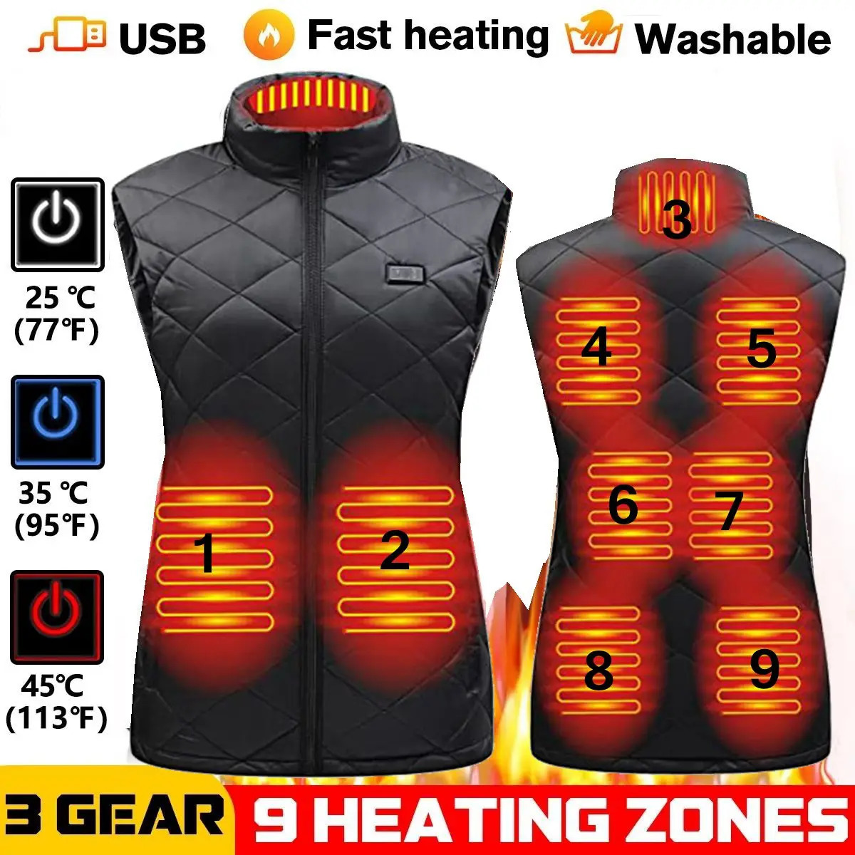Women Heating Vest Autumn and Winter Cotton Vest USB Infrared Electric Heating suit Women Flexible Thermal Winter Warm Jacket 251029
