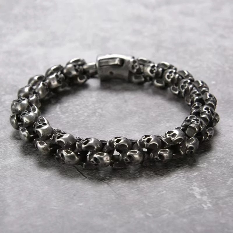 Punk Skull Bracelets Men Stainless Steel Shiny Matte Skull Charm Link Chain Brecelets Male Gothic Jewelry 251028