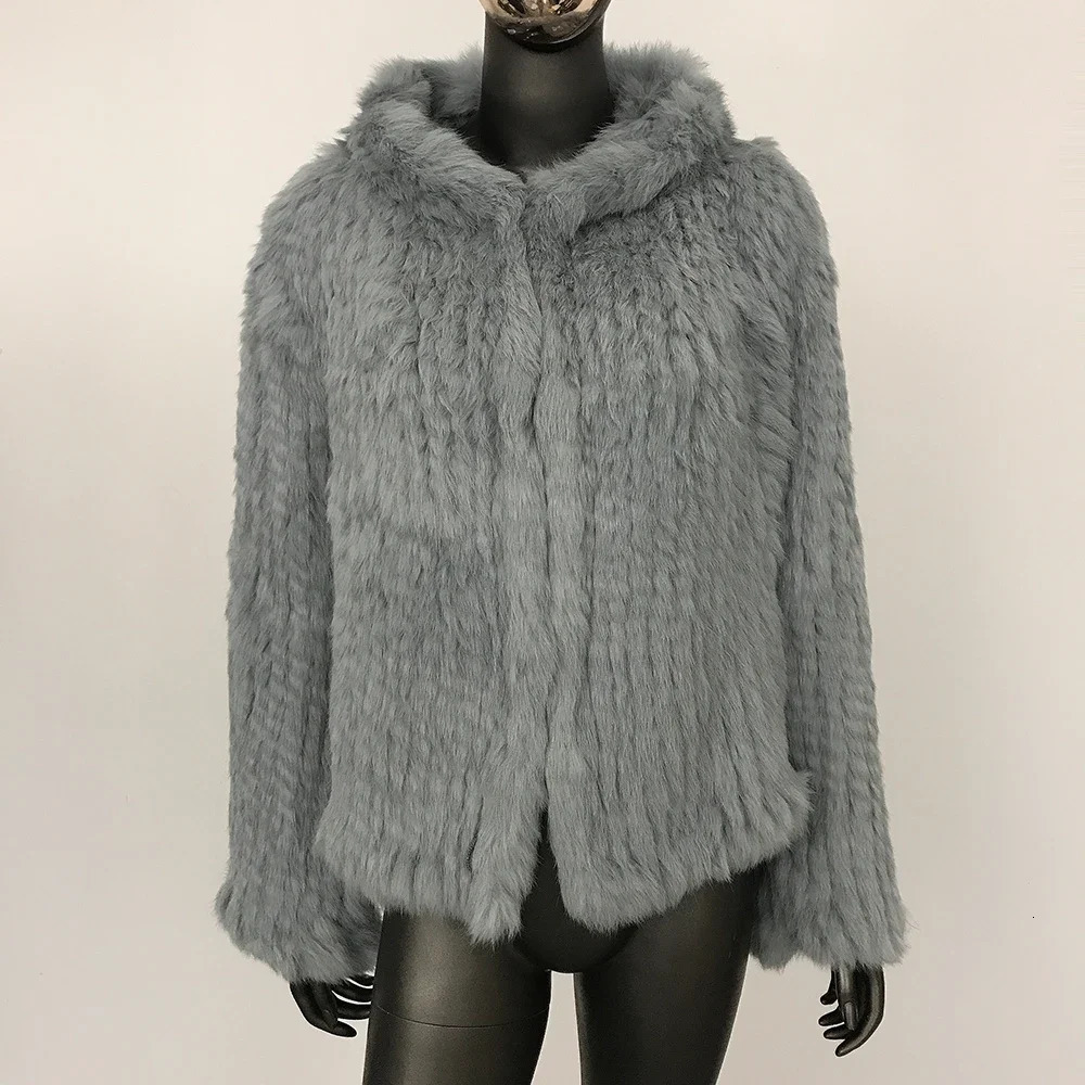 Short Rabbit Fur Coat Womens Autumn and Winter Doublesided Hooded Real Fur Thickened Handwoven Knitted Fur Coat 251029