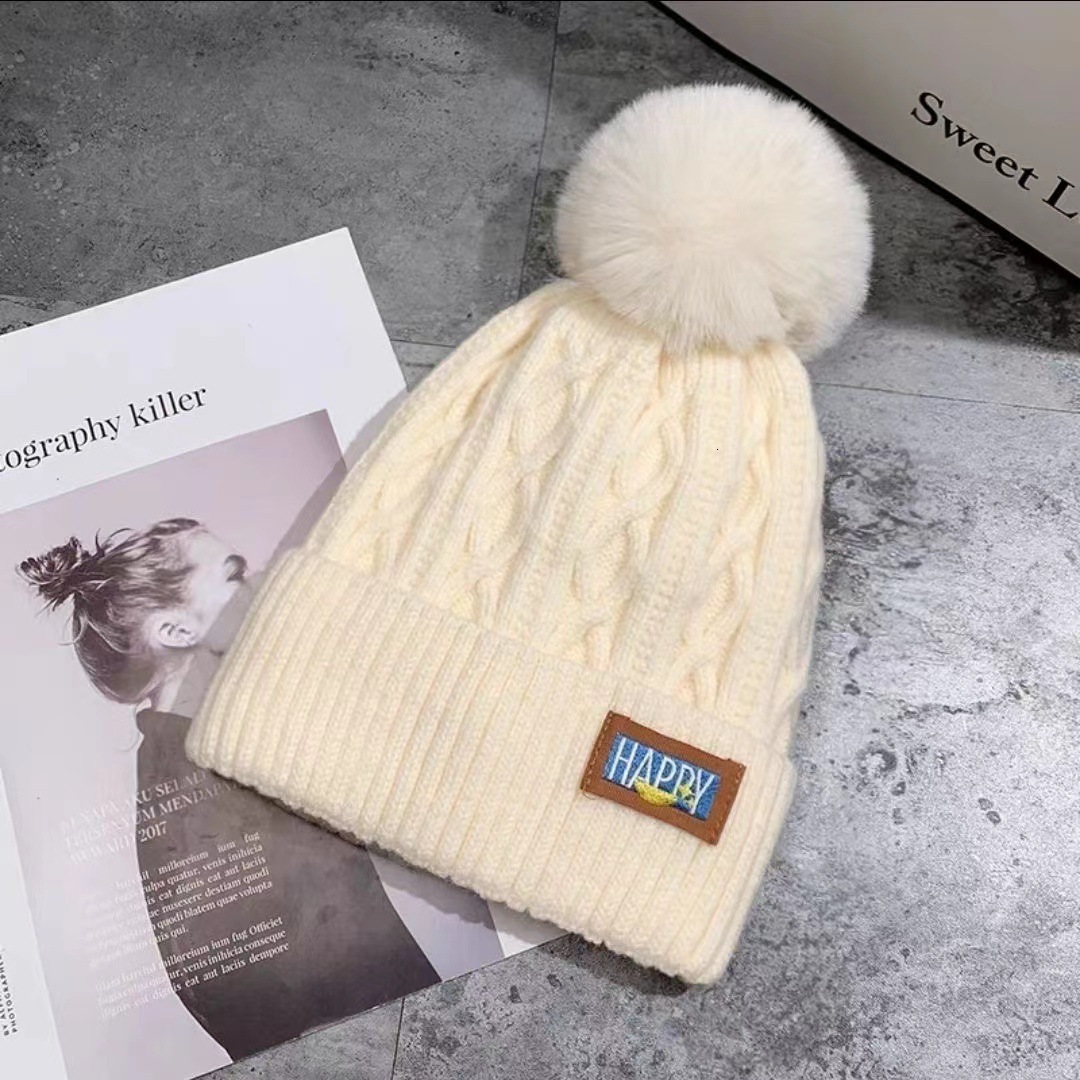 Women's Winter Fleece Lining, Warm Knitted with Pom-Pom, Korean Style Trendy Versatile Thickened Cold-Proof Hat