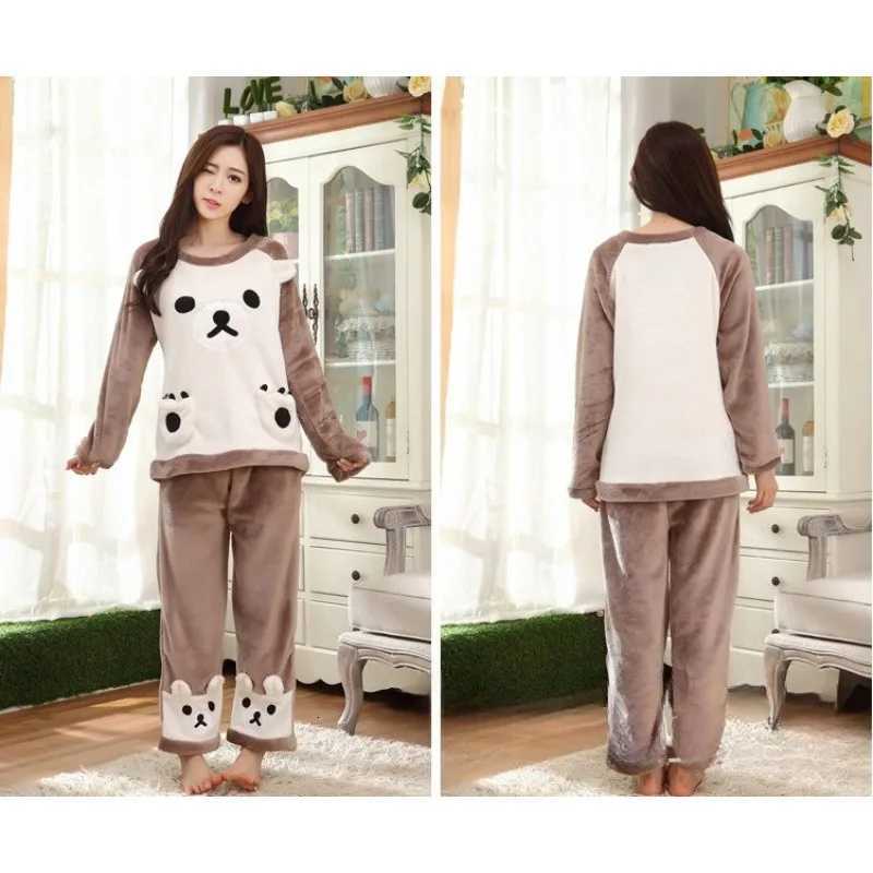 Warm Sleepwear for Winter LongSleeved Pajamas Women Round Neck Thick Flannel Student LongSleeved Trousers Loungewear 2 Piece ST251029