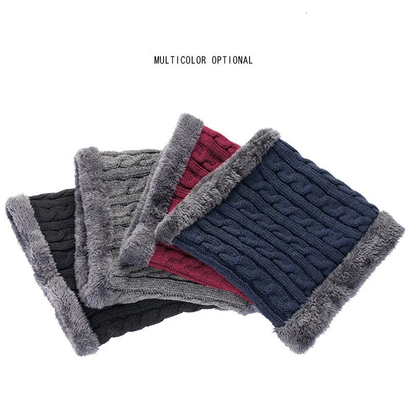 Men Solid Color Soft Knitted Ring Loop Collar Scarf Winter Thick Plush Wool Bib Male Warm Snood Short Scarves Circle Neckchief 251021