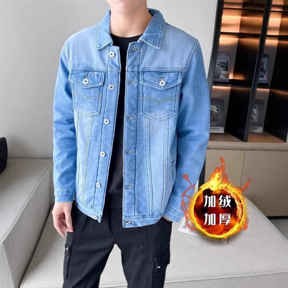 Autumn Winter Men's Denim Jacket With Fleece Lining Thickened Trendy, Warm Designer Jacket Slim Fit Korean Style Youth Plus Size Casual Jacket To