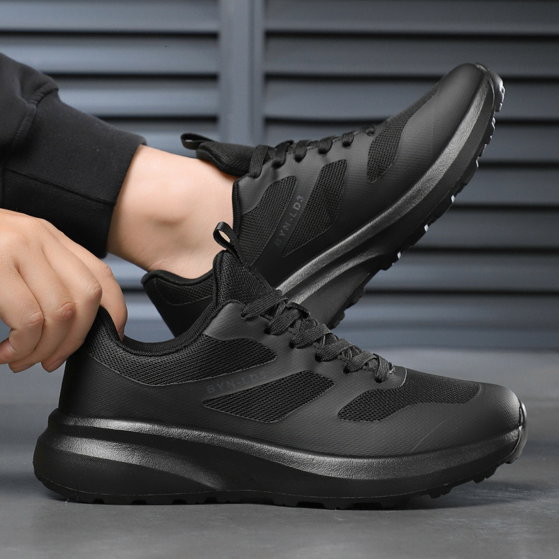 Free Shipping Men Shoes Black Running Shoes Breathable Mesh Casual Sneakers