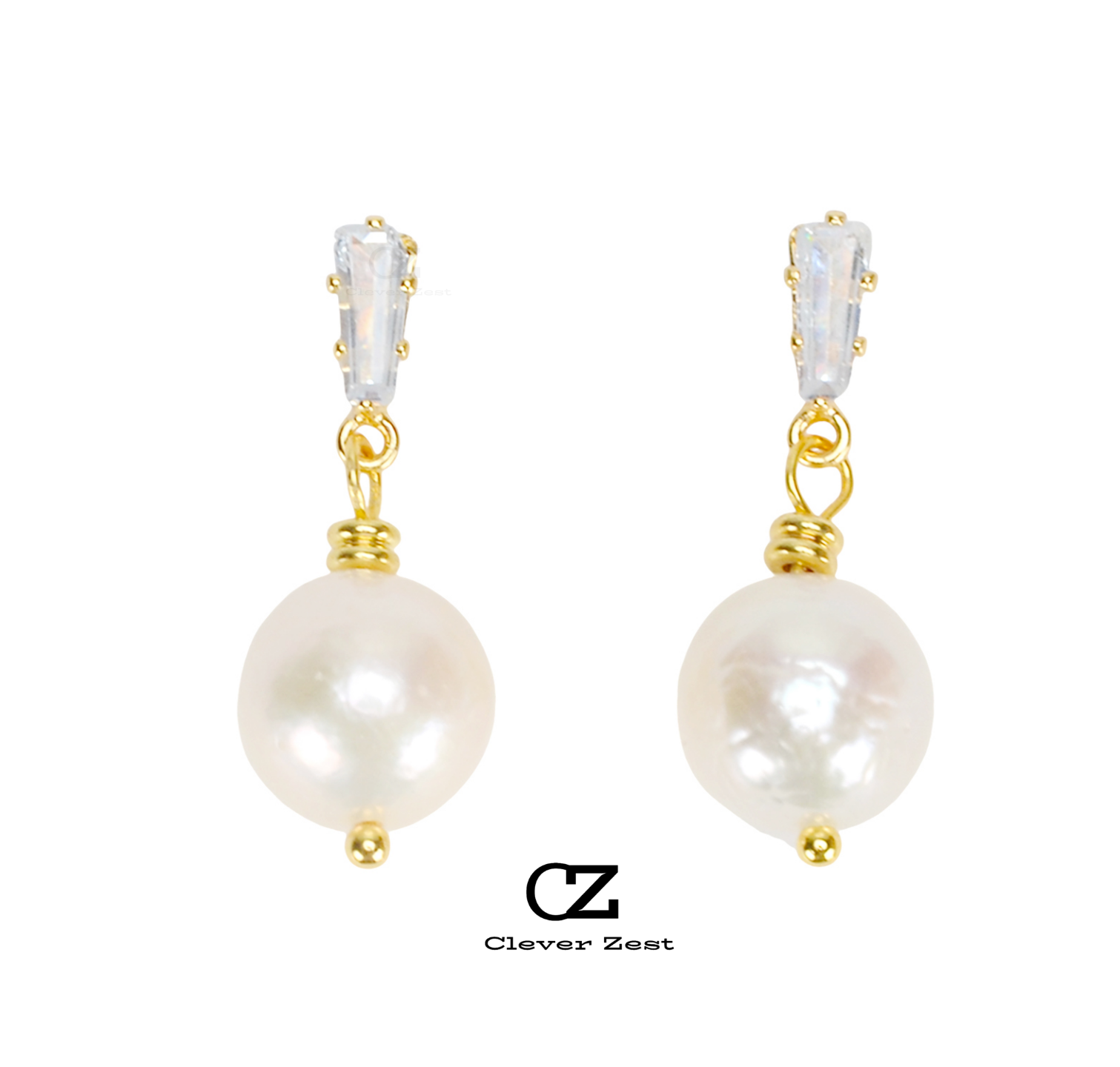 Natural White Baroque Pearl & Zirconia Square Earrings 14K Gold-Filled Fashionable Versatile Trend-Setting Anniversary Gift Best Friend Gift