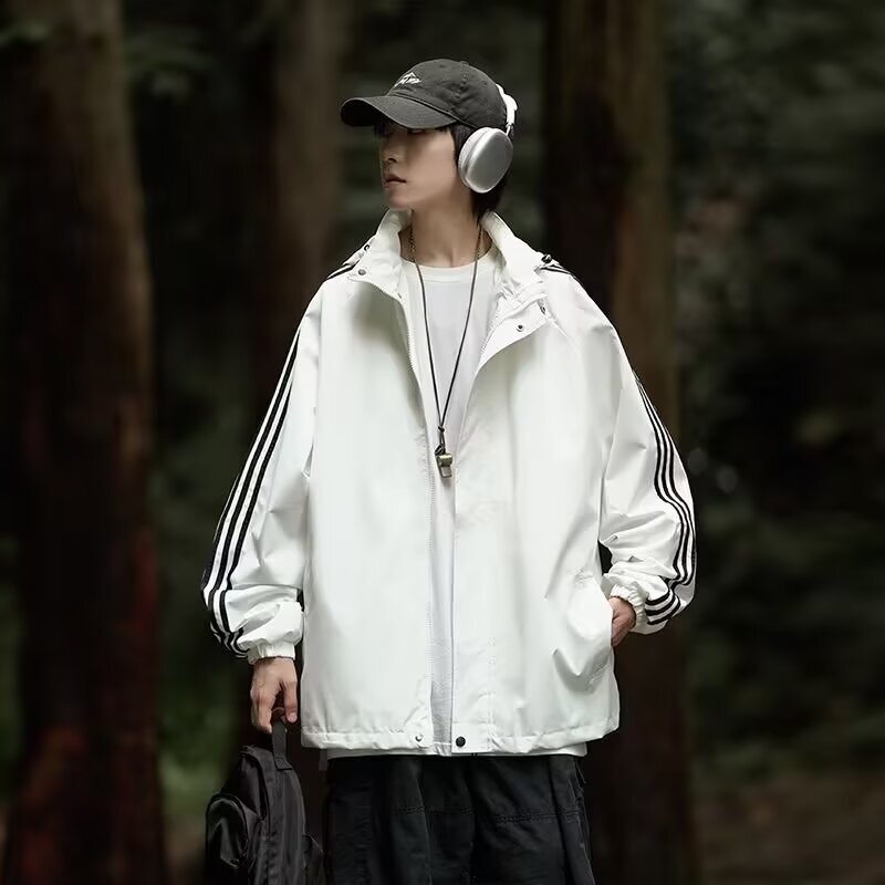 Three Designer Jacket Stripes Jacket Men's Trendy Versatile Sports Casual White Jacket Spring Autumn Thin Outerwear