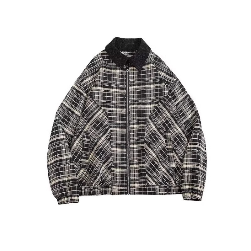 Spring Designer Jacket And Autumn American Style Pilot Short Plaid Jacket Men's Trendy Korean Version Loose Cool Turn-down Collar Workwear Jacket