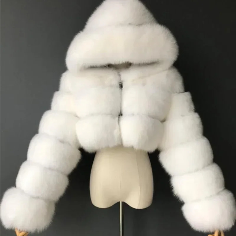 Winter Fashion Hooded Faux Fur Coats Women Warm Plus Size 8XL Furry Overcoat Female Elegant Plush Crop Jacket Mujer 251028