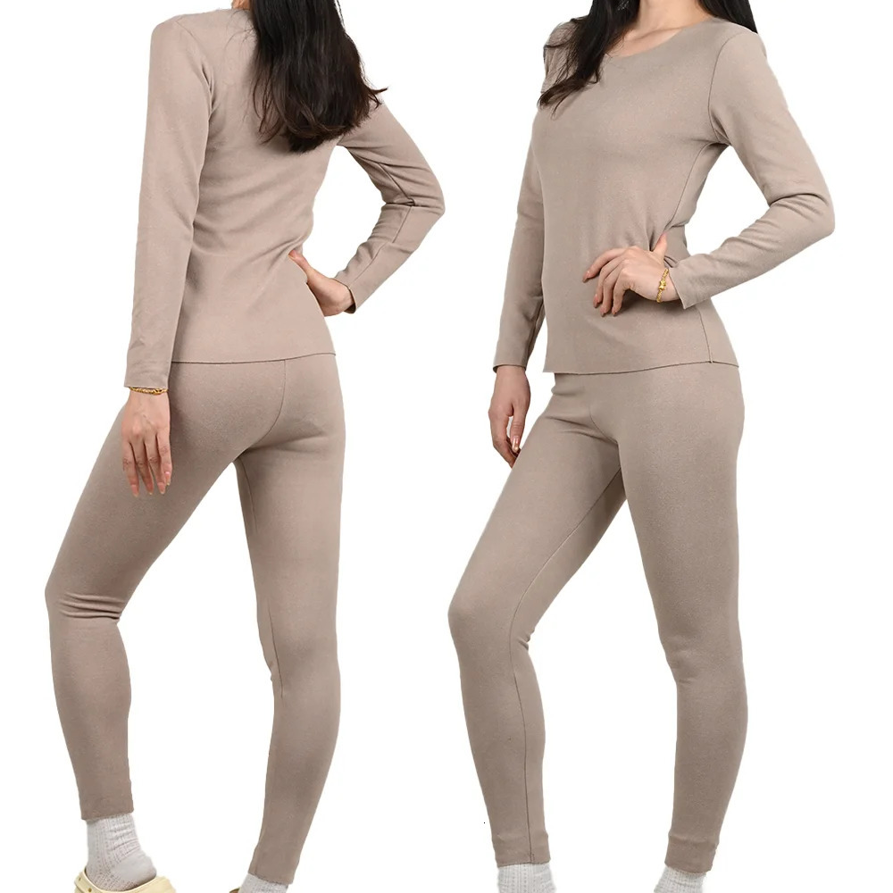 Womens Warm Underwear Set Seamless Thick Double Layer Winter LongSleeved Long Pants 2 Pcs Pajama 251029