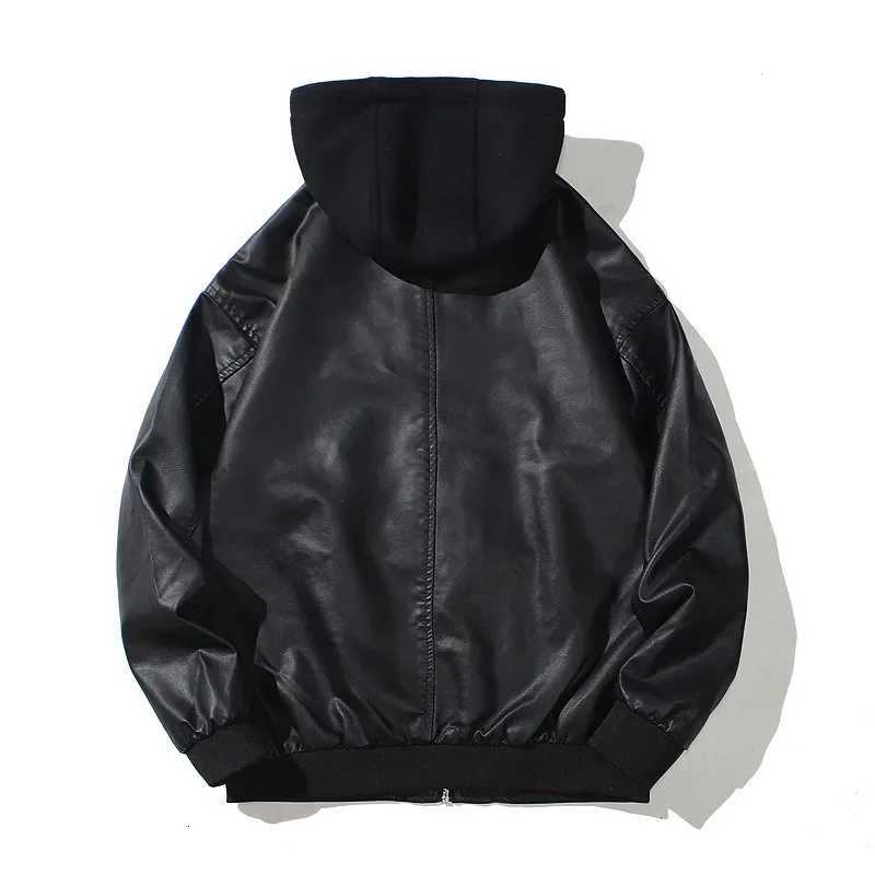 Mens Hooded PU Leather Jacket Motorcycle Hooded Young Leather Plus Cotton Padded Coat MenT251029