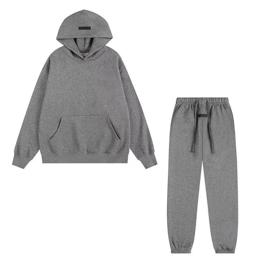 Essential Hoodie Boys Girls Pants Oversize Loose Classic Flocking 3D Letter Pullover Skateboard Baseball Fleece Clothing Set Trousers Black Dark Gray a3