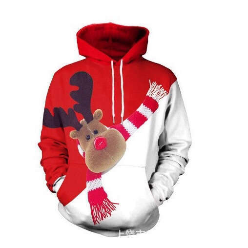 Mens Womens Christmas 3D Elf Father Christmas Print Hoodie Casual Long Slve Sweatshirt with Pockets
