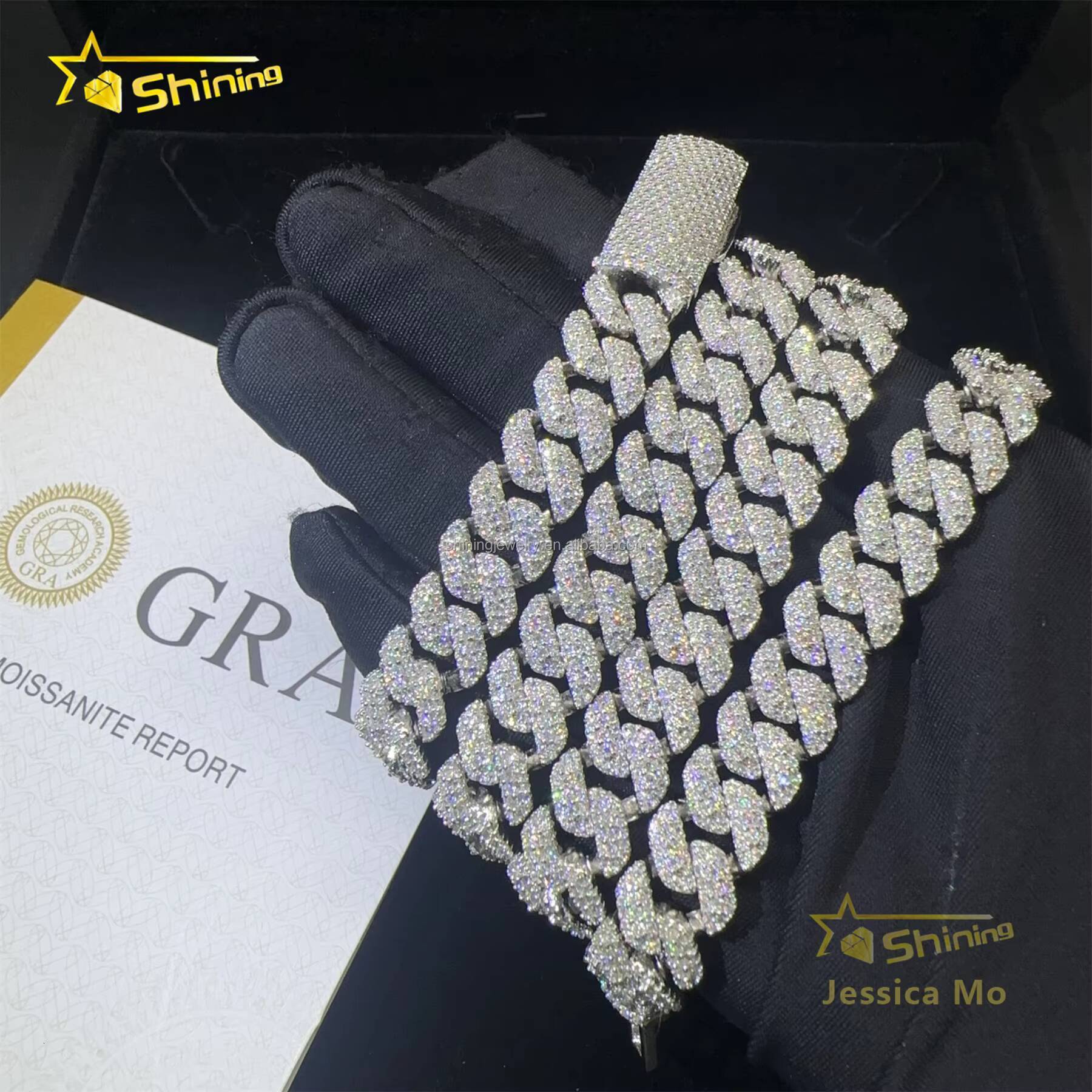 Drop Shipping Prong Setting GRA Certificate S925 10mm 3Rows Stone Iced Out VVS Moissanite Miami Cuban Link Chain Bracelet MenDesigner style