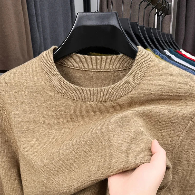 2025 Mens Casual Sweater Round Neck Long Sleeve Knitted Sweater Diamond Pattern Fashion Versatile Top 251029