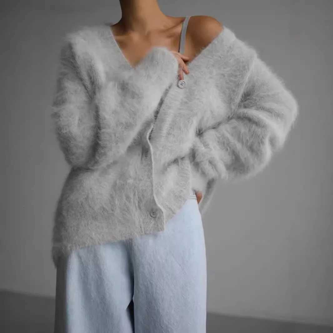 Sueter Mujer Invierno 2025 New Solid Color Imitation Mink Cardigan Feminino Casual Sweater Women Loose KnitwearT251028