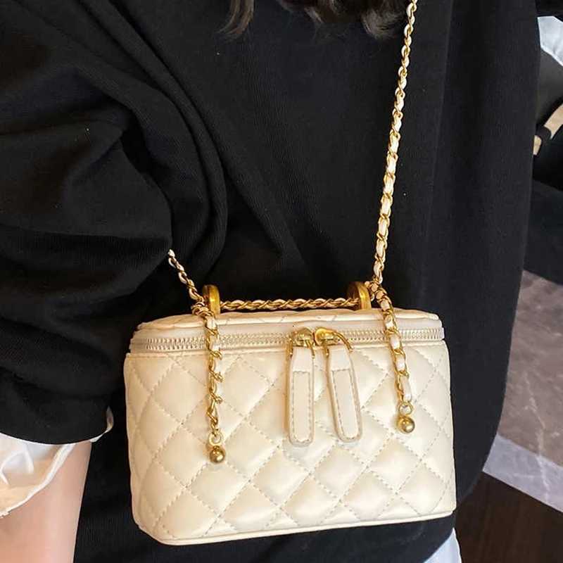 Highgrade Box Shape Crossbody Bags Women Korean Style Summer Versatile Double Zippers Chains Single Shoulder Bucket Bags W251029