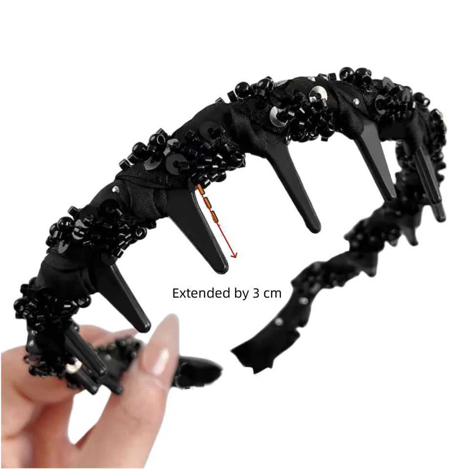 1PC 2 Way Wear Beaded Headband Fix Broken Hair Elevate Crown Chic Black Hair Accessory for Daily Party LooksW251028