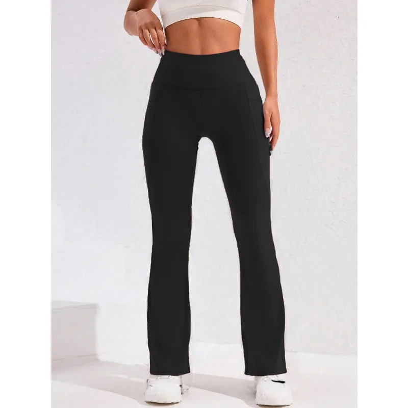 High Waist Flare Leg Yoga Pants Women with Pocket Push Up Butt Running Tights Wide Leg Pants Gym Outdoor Cycling Leggings 251029