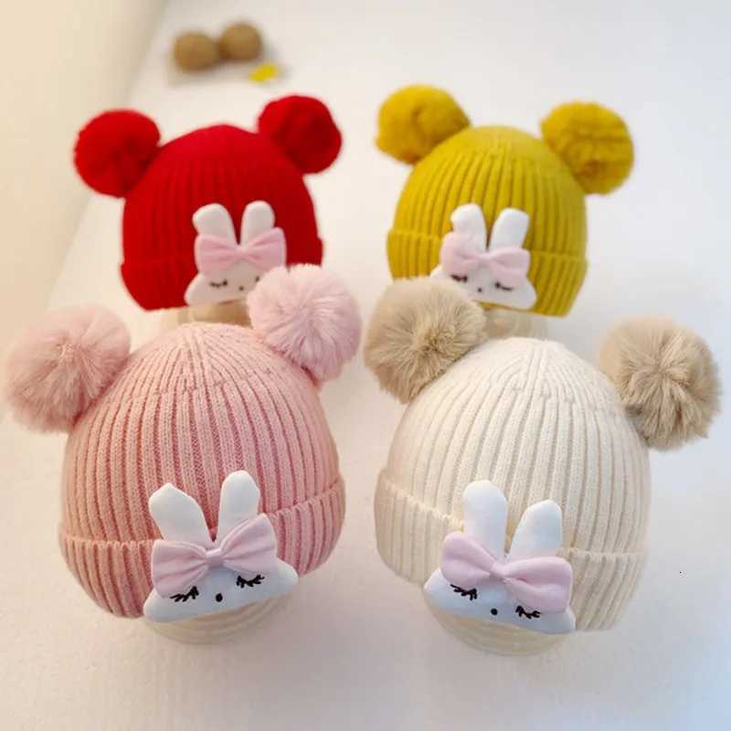 Pink Rabbit Baby Knit Hat Cute Pompom Infant Pullover Cap Princess Girls Winter Warm Plush Beanie 424Month Kids Crochet Bonnet251028